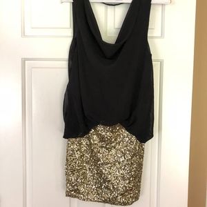 Black with Gold Sequin Open Back Dress (NWOT)